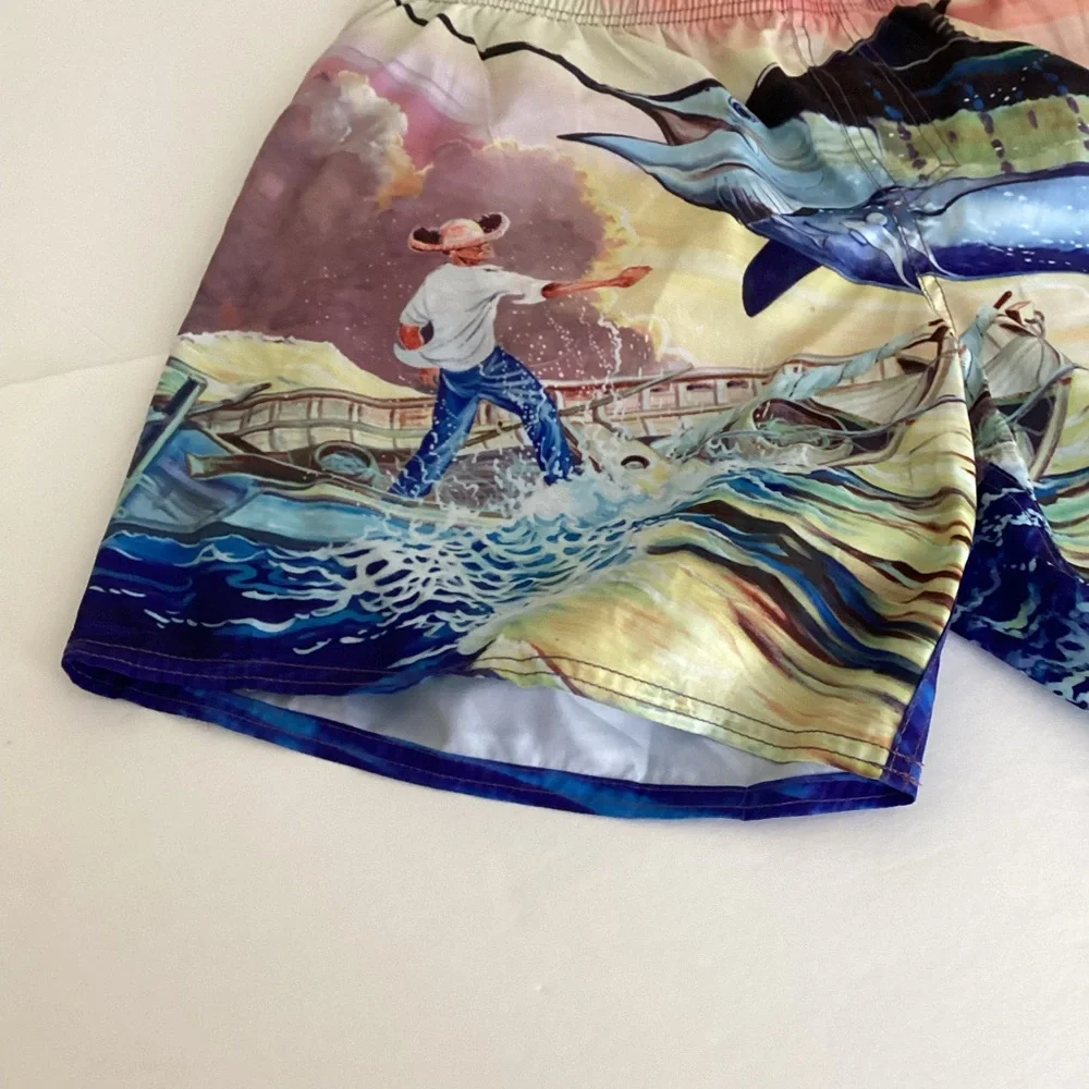 Guy Harvey Santigold Swim Trunks Men’s Size Medium Multi Color Old Man And Sea
